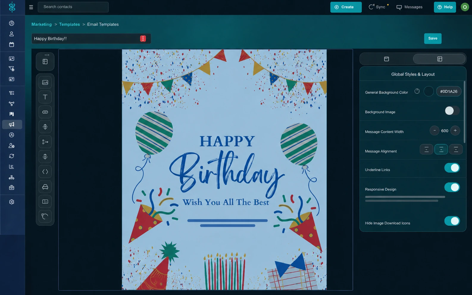 Swivel email marketing: a campaign built in the drag-and-drop editor with open and click tracking, sent from a verified company domain.
